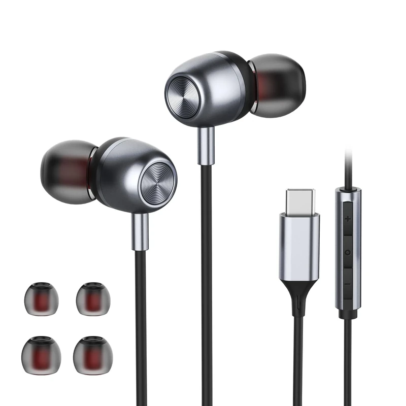 TECHAIRLINE USB-C Earbuds with Mic & Volume - Works with iPhone 17/16