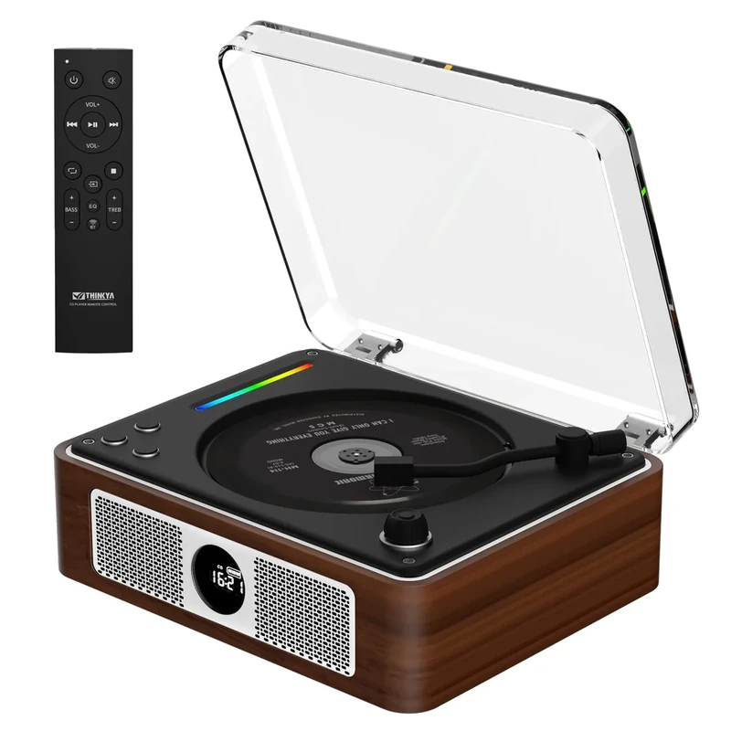 CD Player Portable, Retro CD Bluetooth Player with Dual HiFi Speakers, 2600mAh Rechargeable CD Player for Home with Remote Control,Support USB/AUX,Headphone Jack,Optical Brown