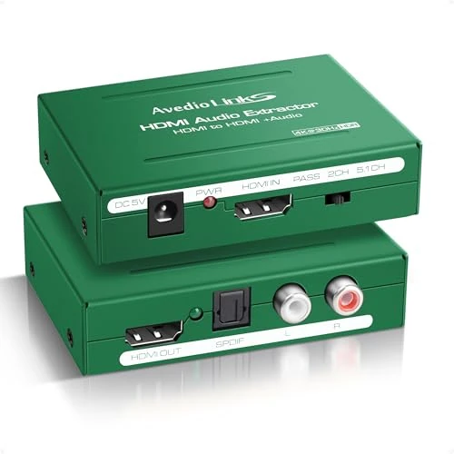 avedio links 4K HDMI Audio Extractor Splitter, 1080P HDMI to HDMI Audio Converter + Optical Toslink SPDIF + L/R Stereo Analog Audio, HDMI Audio Adapter for Fire Stick, Blu-Ray Player (4K 30Hz Green)