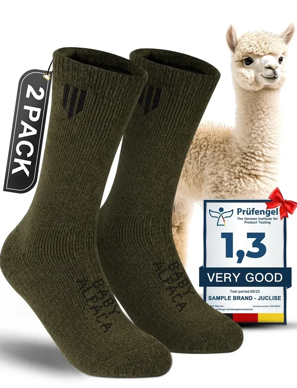 Juclise Men's Thermal Alpaca Crew Socks, Thick Winter Socks (US, Alpha, Medium, Regular, Regular, Army Green)