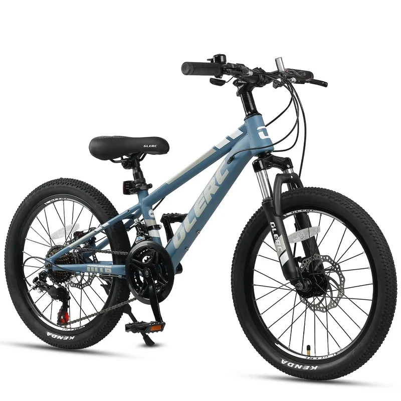 Glerc Skyline 20 Inch Kids Mountain Bike for Boys Girls 6 7 8 9 10 11 12 Years Old, 21-Speed Kid Bicycle with Front Suspension & Dual Disc Brakes & Rugged Frame, Blue