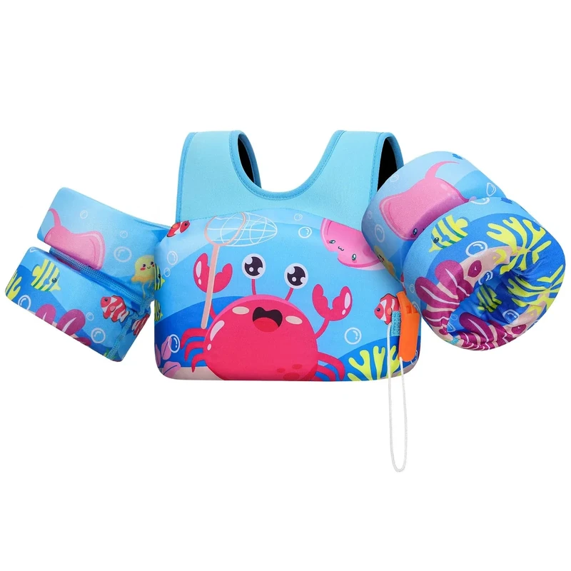 Heysplash Kids Swimming Vest, Toddler Floaties Fit 33-66 Lbs, Puddle Kids Jumper with Adjustable Strap, Swim Jacket Water Wing Arm Baby Float, Pool Sea Swimming Aid, Blue Pink Crab
