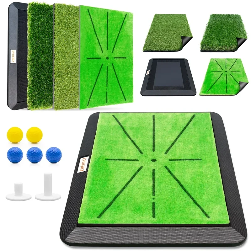 Golf Hitting Mats Training Equipment, Golf Practice Mat with Instant Swing Path Feedback, 3 Replaceable Golf Training Mats with No-Slip Heavy Duty Rubber Base