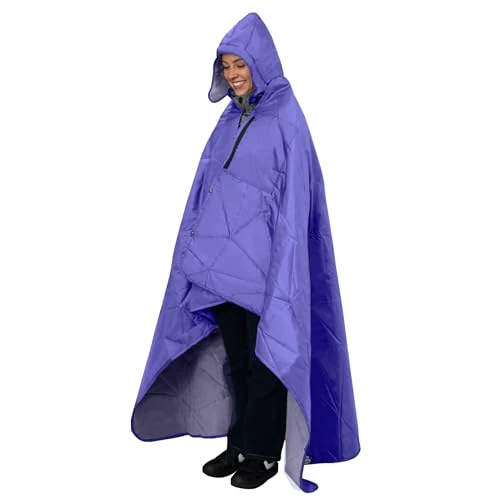 KawaGebo Kamp Large Outdoor Waterproof Blanket Extra Thick Fleece Stadium Blanket for Camping, Car, Pet, Picnics - Windproof, Wearable, Machine Washable 80" x 58" (Purple,Hooded)