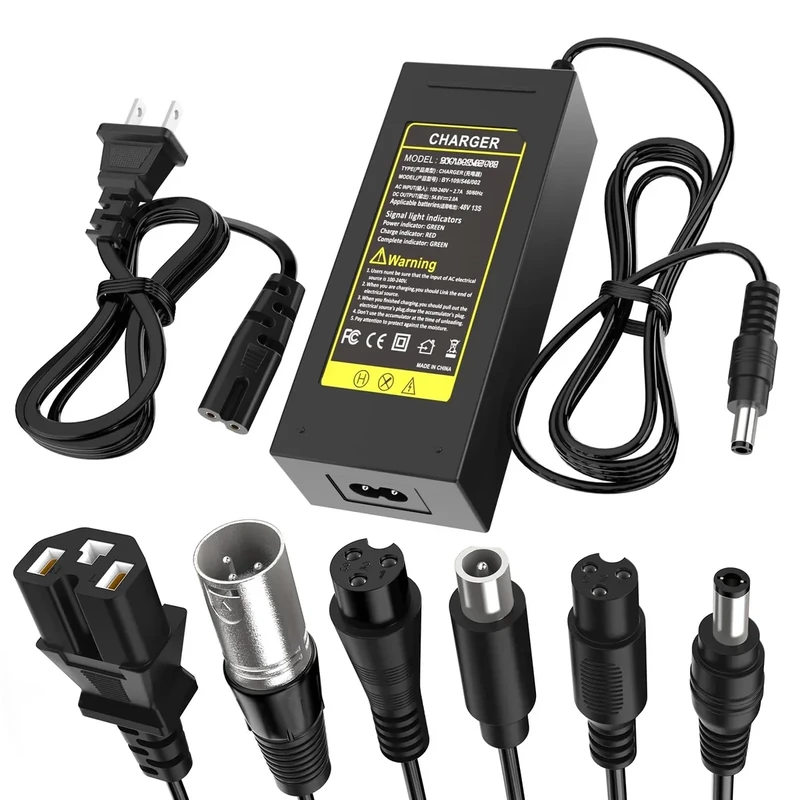 54.6V 2A Fast Charger 7 in 1 Plugs Universal for 48V 13S Lithium Batteries, Pinkind 48V Li-ion Battery Charger Replacement for Razor, Jetson, Voyage, Gotrax, Ninebot,Segway, Hiboy and More