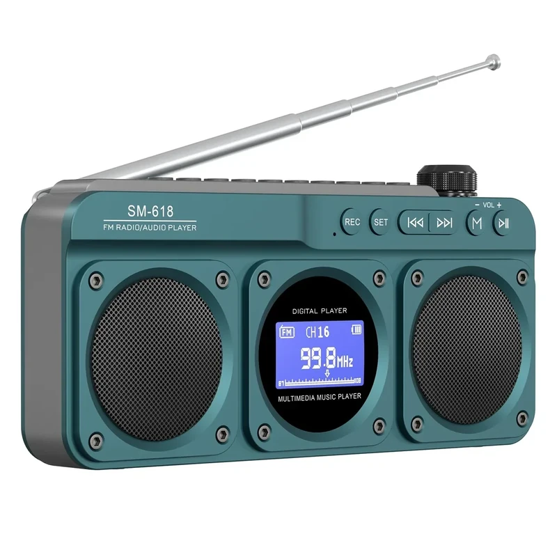SEMIER Small Digital FM Radio Bluetooth Speaker, Handheld Rechargeable Radio Wireless Speaker, LCD Display, Double Speakers, Headphone Jack, Support USB/Micro SD Card MP3 Play for Home Outdoor (No AM)