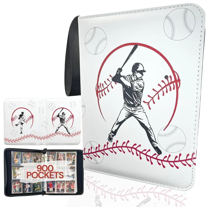 Baseball Card Binder, Trading Card Album with 50 Removable Sleeves Fit 900 Baseball Cards, Compatible with Topps Sports Card Collections (White)