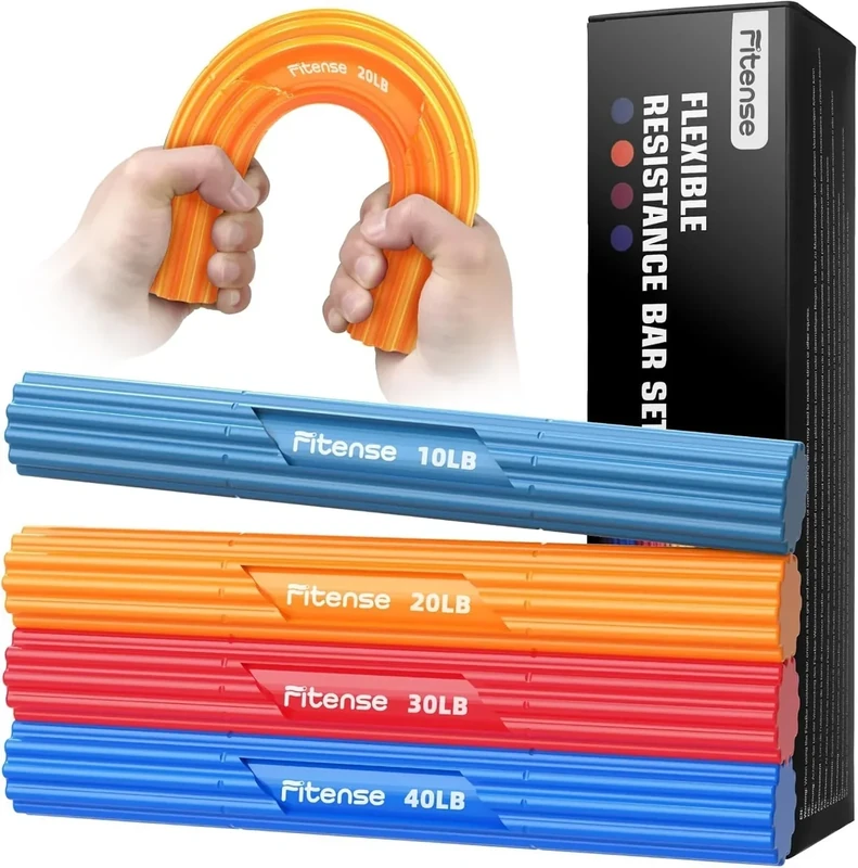 Fitense Flex Therapy Bar (4 Pack), Tennis Elbow Therapy Bar, Flexbar for Physical Therapy & Resistance Bar for Golfers Elbow,Tendinitis,Wrist,Forearms Pain, Improve Grip Strength and Relieve Pain
