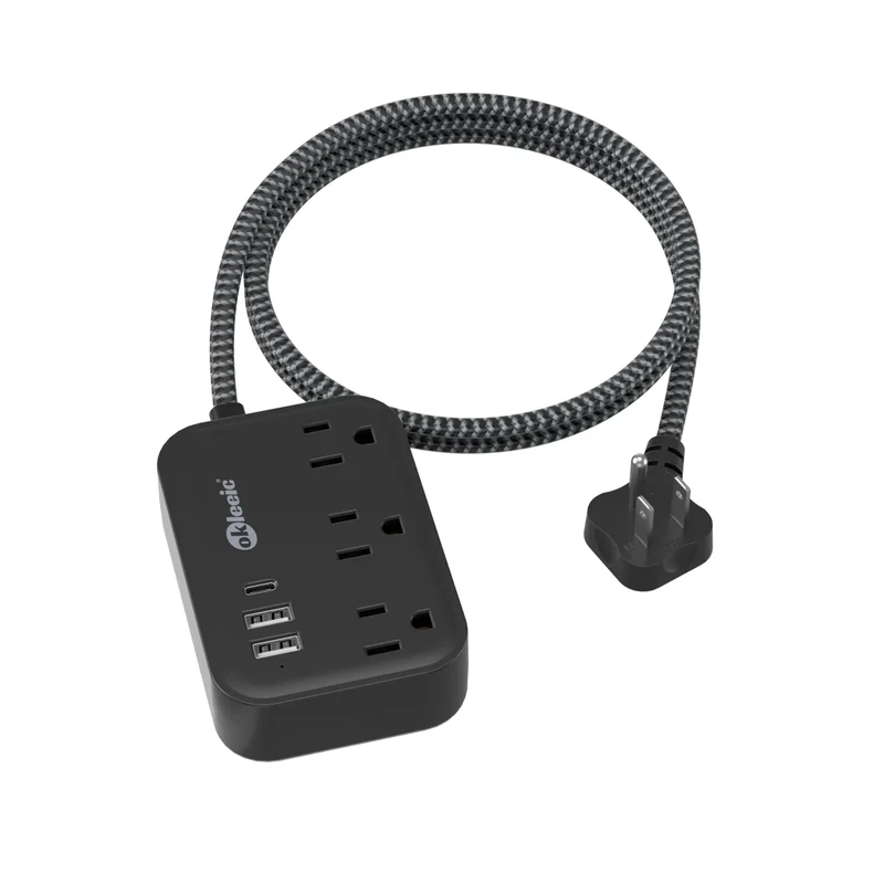 okleeic Plug Power Strip with USB-C, 5ft Cord, 3 Outlets + 3 USB