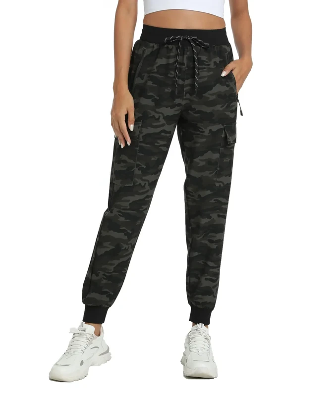 zsenoxaxi Women's Joggers Cargo Pants Lightweight Quick Dry Hiking Running Pants for Athletic Casual & Outdoor(Black Green Camo,XS)