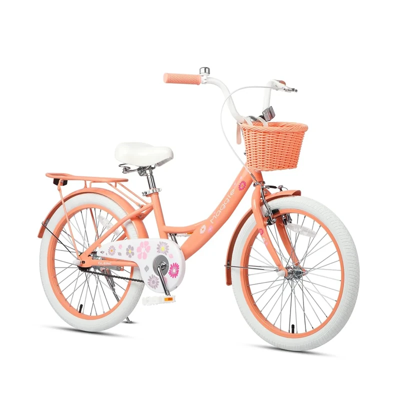 Glerc Maggie Grils Bike, 20 Inch Kids Bicycle for 7-13 Years Old Chlidren, Princess Styles Kids Bikes with Rack & Basket & Kickstand, Peach