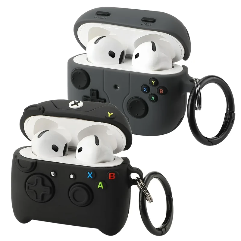 [2Pack] Gedicht for Apple Airpods 4th Generation Case Cover(2024), Cute Cartoon Game Consoles Controller Soft Silicone Protective Cases for Airpods 4 Case with Keychain for Women Men，Black A+Black B