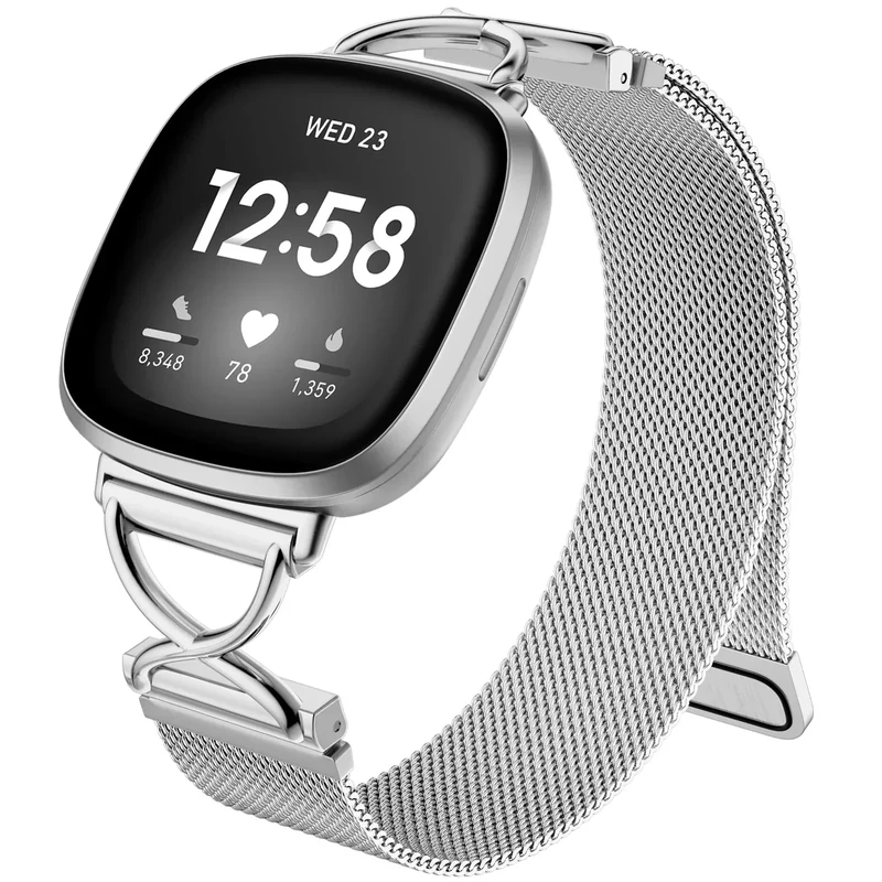 JKD X-Shape Stainless Steel Band for Fitbit Versa 4 & Sense 2 - Silver