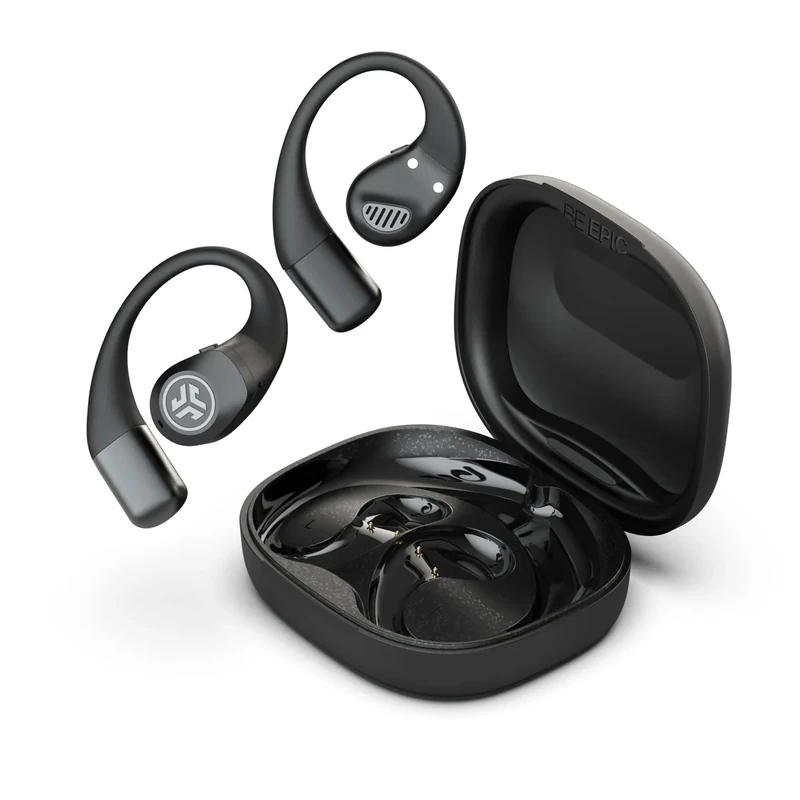 JLab Epic Open Sport Earbuds, Black, Wireless Open-Ear Audio Freedom Effortless Fit, Safe Listening, Bluetooth Multipoint, Customize with The App