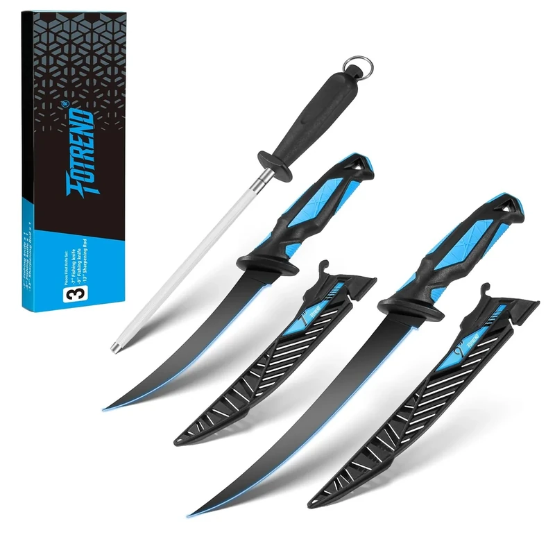 Fillet Knife Set, Fishing Knives and Honing Rod, G4116 German Stainless Steel, Ultra-Sharp & Flexible Blade, Rust & Corrosion-Resistant Blade, Non-Slip Handle, Fishing Gear, Fishing Gift For Men