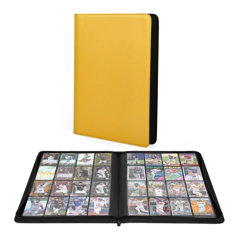 Premium 1000+ Pockets Trading Card Binder, 16-Pocket Ringless Side-Loading Album for TCG, MTG, Lorcana, Sports & Standard-Size Cards (Yellow)