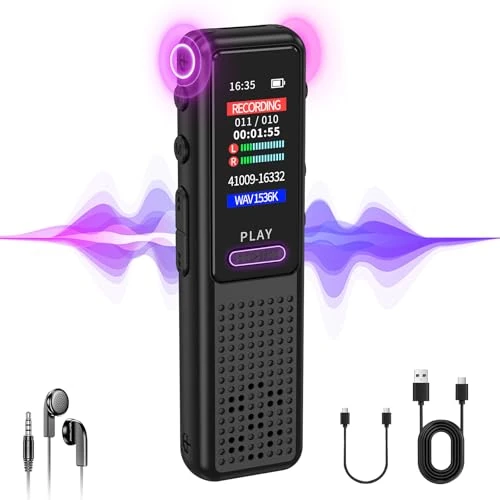 Digital Voice Activated Recorder - Upgraded Voice Recorder with Noise Reduction, Dictaphone Sound Tape Recorder Device with Playback for Lectures Meetings