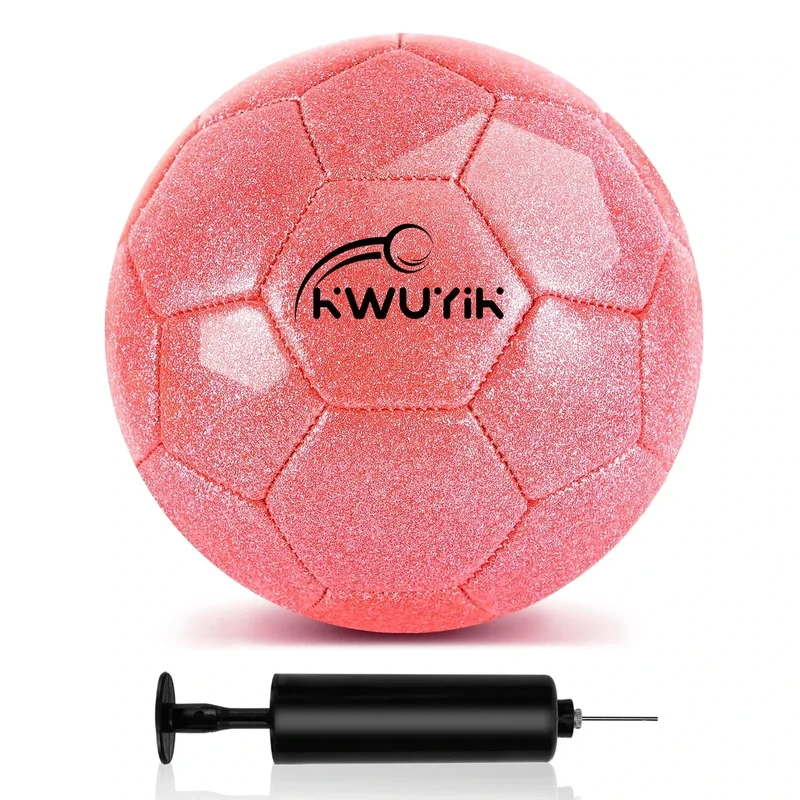 OKWUYiK Size 3 Glitter Pink Soccer Ball Set with Pump Youth Soccer Ball for Kids Aged 4-6 6-8 8-12 Toddler Soft Training Practice for Teens Children Adults Boys Girls