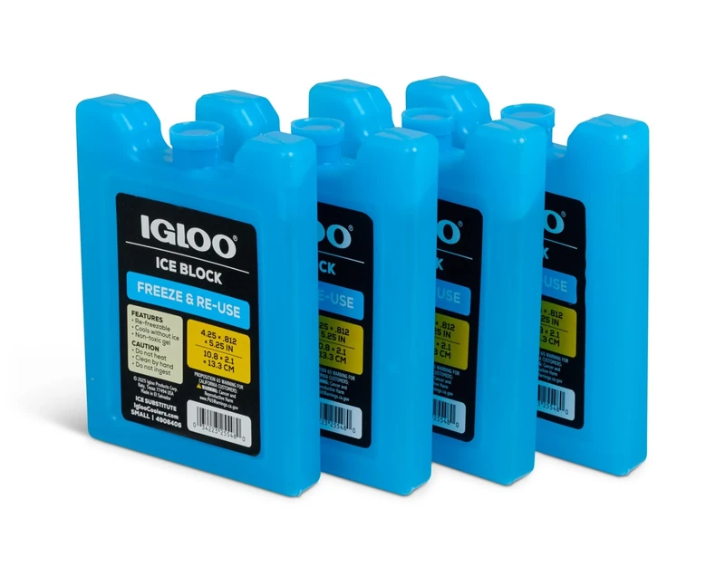 Igloo Small Maxcold 4 Pack Ice Block, Reusable Ice Packs for Coolers, Freezer Pack, Cold Packs for Coolers, Long Lasting Ice Blocks, 4 Ice Block