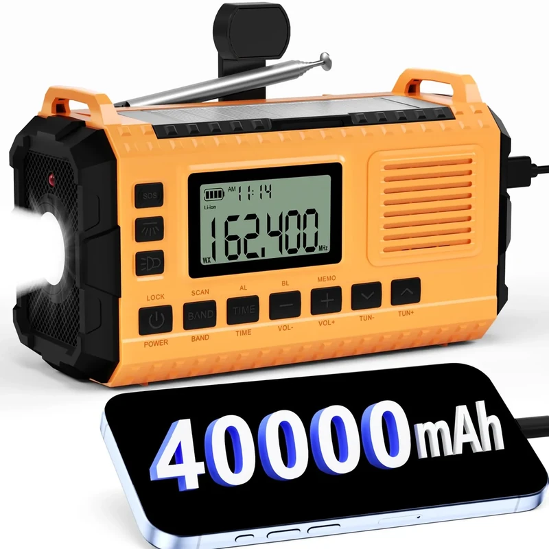 Sttfaishen Weather Radio - AM/FM/NOAA, Hand Crank, 40000mAh SOS Light