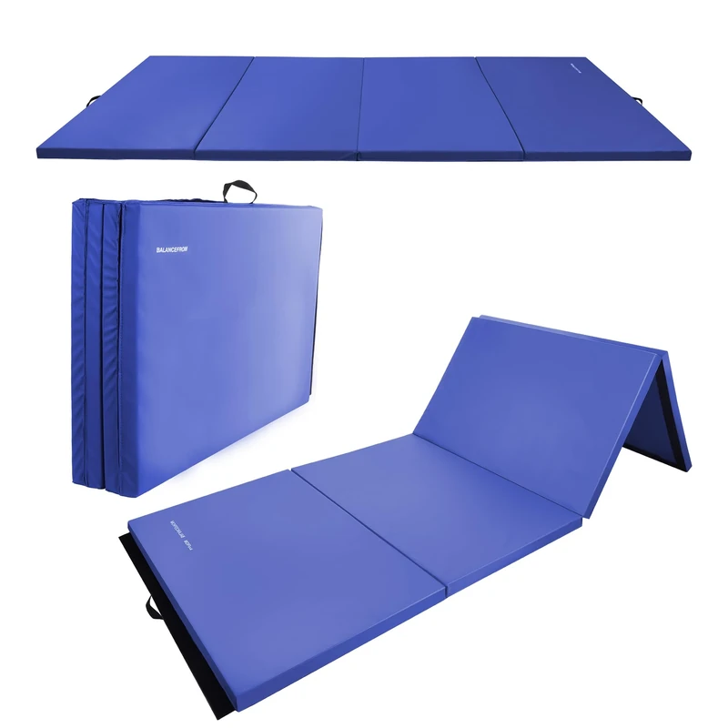 Fitvids Gymnastics Mats for Tumbling, 4'x8'x2" Folding Exercise Gym Mat with Carrying Handles High-Density Anti-Tear Martial Arts Fitness Aerobics Mat for Home Gym Yoga Pilates MMA Core Training, Blue