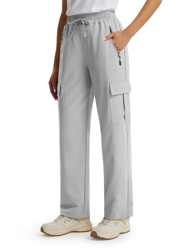 Libin Women's Casual Pants 31" Hiking Cargo Pants Lounge Athletic Workout Track Running Exercise Active Joggers Comfy Quick Dry Outdoor Trousers with Zipper Pockets, Light Gray S