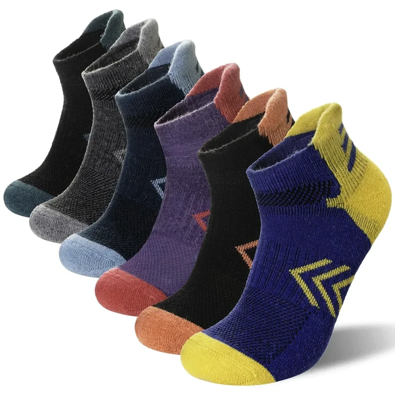 Velice Merino Wool Ankle Hiking Running Socks for Women Compression Support Thick Athletic Cushion Breathable No Show Socks 6 Pairs(Green/Grey/Blue/Black/Purple, Large)