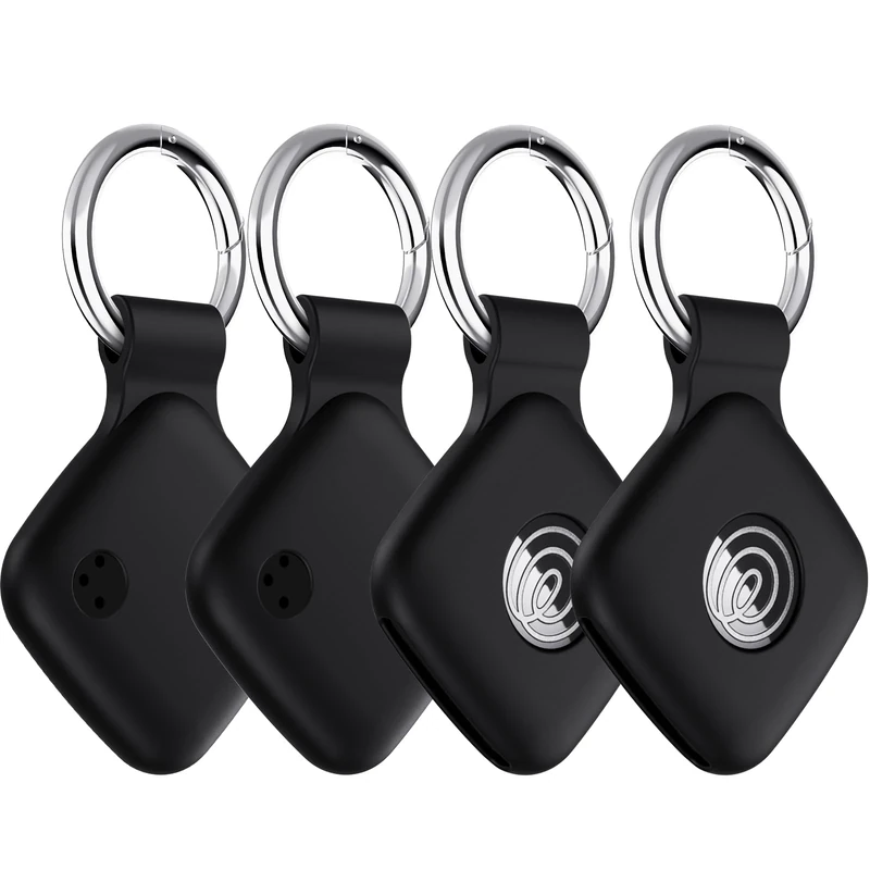 YWXTW [4 Pack] Silicone Case for Tile Mate 2024/2022 Tracker Holder with Keychain, Anti Lost Soft Secure Protective Cover Finder for Keys, Bags, Cat/Dog Collar Tag (Black+Black)