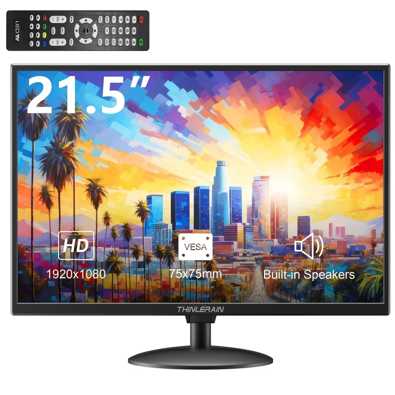 Thinlerain 21.5 inch Computer Monitor 1920x1080 PC Monitor with HDMI VGA AV BNC USB Ports, 60Hz, 5Ms, VESA, Display Build-in Speakers for Office Home