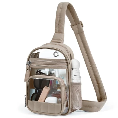 Missnine Clear Bag for Stadium Events Puffy Quilted Crossbody Purse PVC Sling Backpack for Sport Concert with Side Pocket