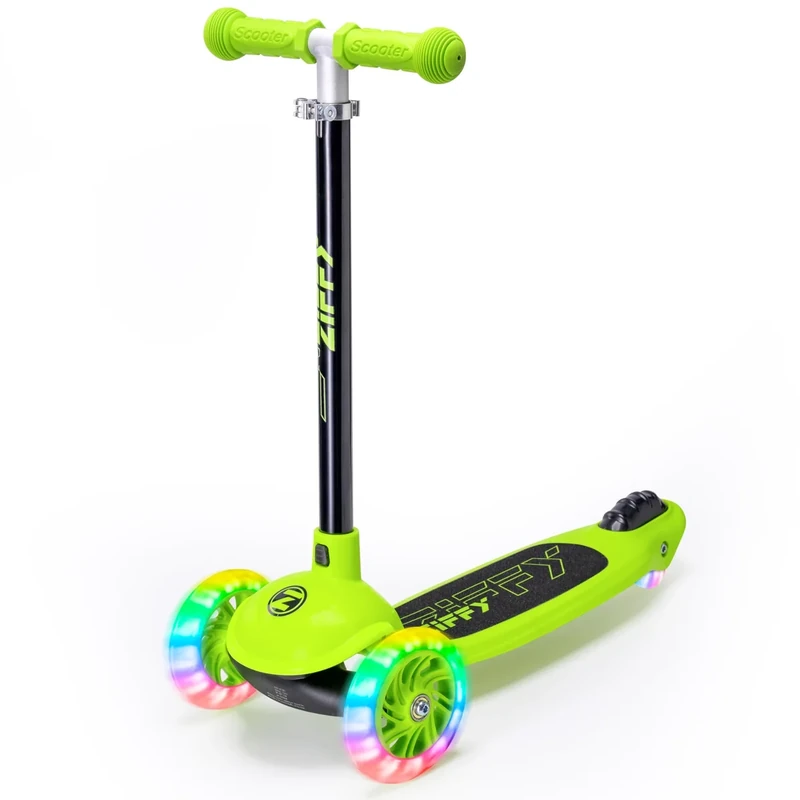 ZIFFY 3 Wheel Scooter for Kids 3-5, Toddler Kick Scooters with LED Light-Up Wheels for Boys and Girls, 5 Adjustable Height and Lean-to-Steer Design, Support up to 110 lbs, Green by JOVA