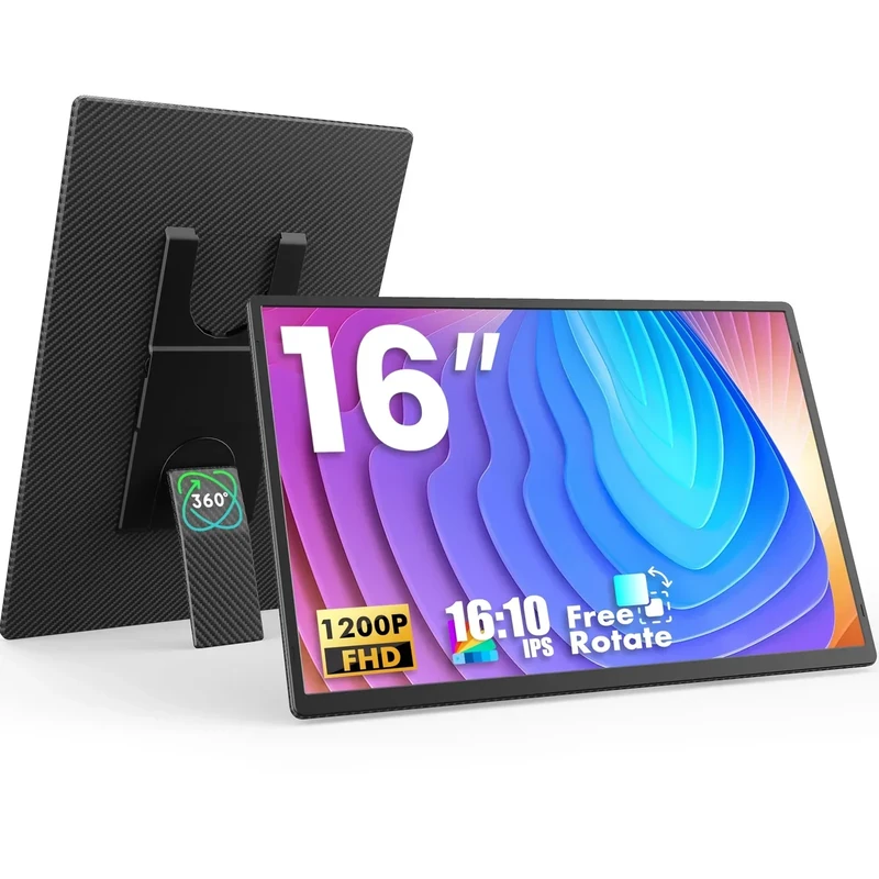 FLYTOCCA 16" 1200P Monitor - Ultra-Thin Built-in Speakers Kickstand