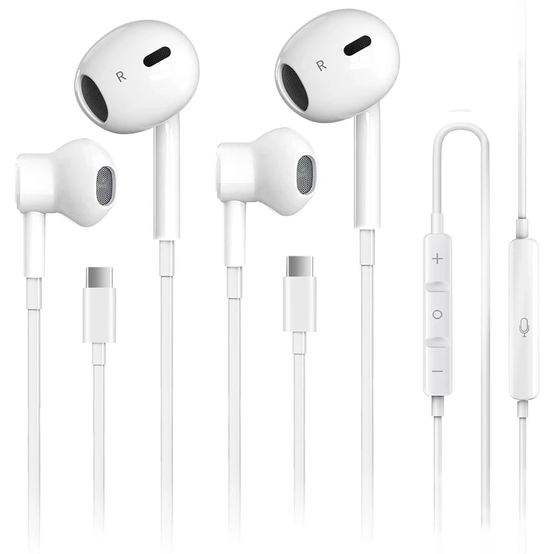 galawelly 2 Pack USB-C Earbuds for iPhone 17 - Mic & Noise Cancel
