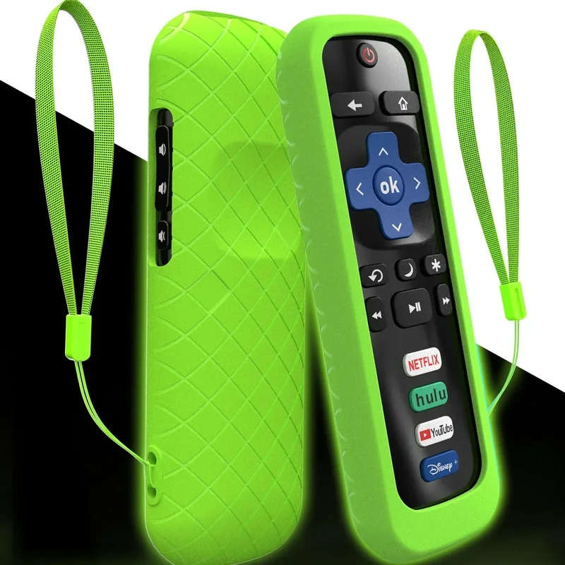Cover for Roku Stick Remote, Case Compatible with Hisense TV Controller, Silicone Sleeve for TCL Smart TV Control Holder Glow in The Dark Green