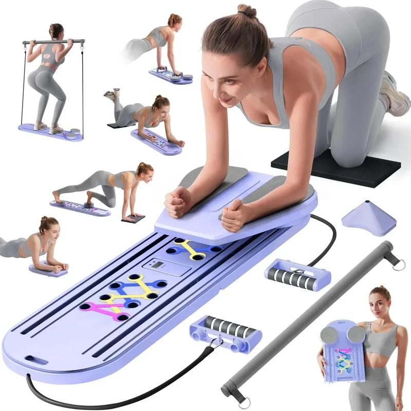 Pilates Board, Pilates Reformer Set, 15-in-1 Flo Pilates Portable Reformer 2025 for Home Gym Workout, Foldable Reformer Pilates Machine Pilates Reformer Board with Yoga Resistance Bands