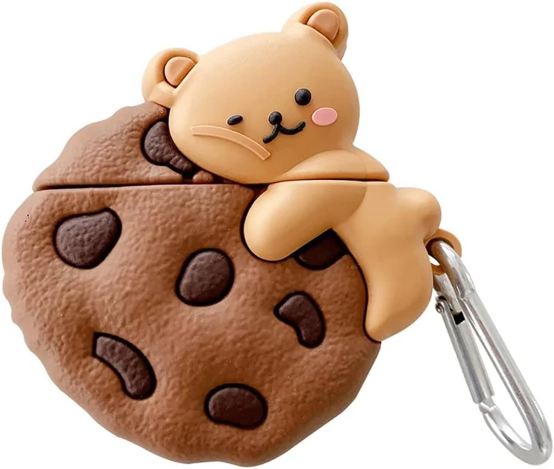 Yatchen Bear Case Compatible with AirPods 4 4rd Generation,Kawaii Cute 3D Cartoon Cookie Bear Soft Silicone Protector with Keychain Shockproof Charging Cover for Girls Women