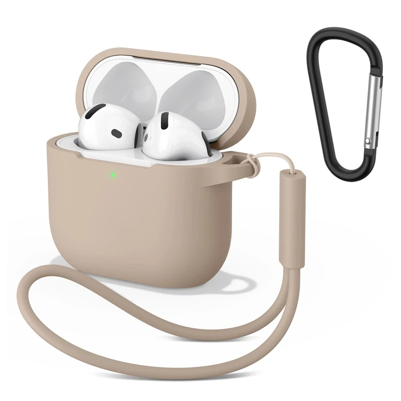 Meliya for AirPods 4 Case Cover 2024 with Lanyard & Keychain, Soft Silicone Protective Case for Apple AirPods 4th Generation, Full Protection, Support Wireless Charging (Milk Tea)