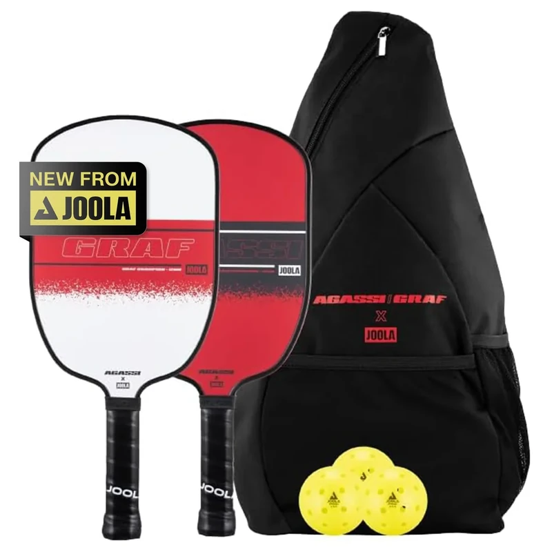JOOLA Agassi/GRAF Champion Set with Pickleball Paddles, Balls & Sling Bag - Sandblasted Pickleball Racket - Agassi Shape with Extended Sweet Spot - UPA-A Certified - USAP Approved - NFC Chip Enabled