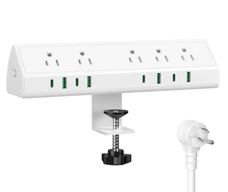 Jgstkcity 45W Desk Clamp Power Strip - 4 USB-C, 4 USB-A, 5 Outlets