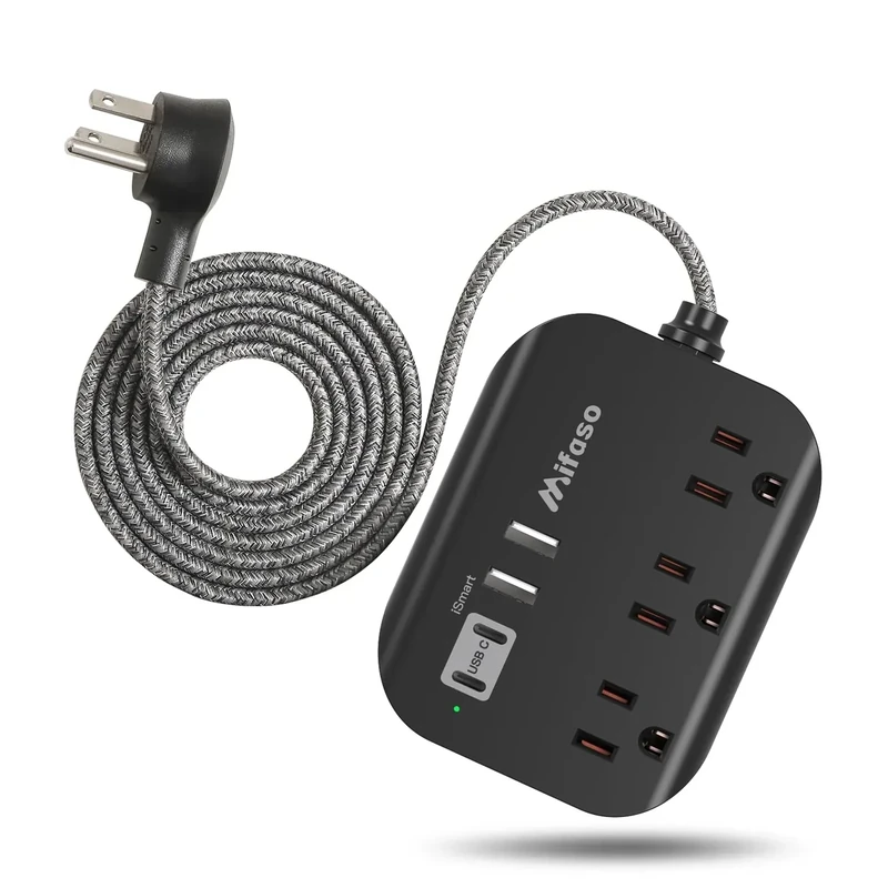 Mifaso Power Strip with USB - 3 Outlets, 4 USB Ports, 9ft Cord