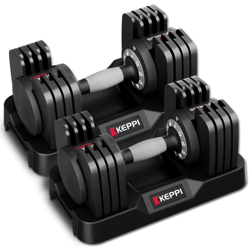 Keppi Adjustable Dumbbells Set-40lb Pair, Anti-Slip Metal Fast Adjust Weight Handle, Exercise & Fitness for Full Body Workout -DBA40(Pair)