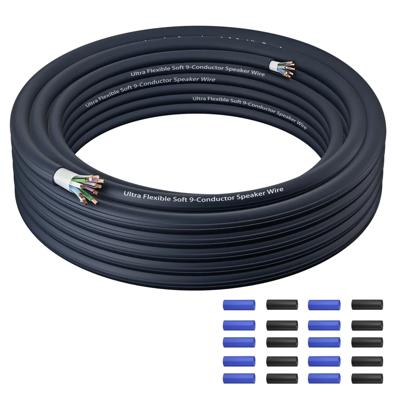 Mygatti 9 Conductor Speaker Wire 25 FT, 18 Gauge CCA Stranded Cable, 18AWG 4-Channel Speaker Wire and Remote Wire for Car Audio Systems, Ultra-Flex and Easy Peel Jacket, Blue - Image 1