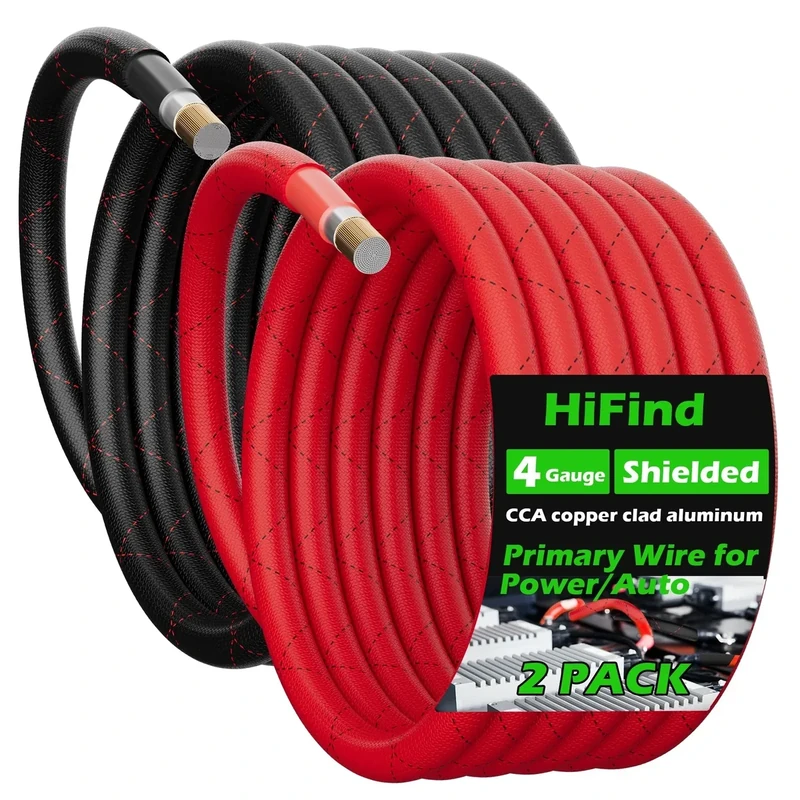 HiFind 4 Gauge AWG Power Ground Wire Cable 30 Ft/2 Pack, True Spec Shielded Braided Welding Battery Cable Terminal for Automotive, Car Audio, Amp Wiring,Speaker Stereo,Solar,Marine,Generator-Red+Black