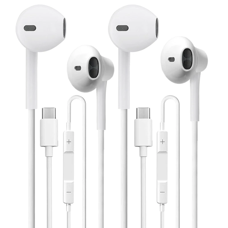 USB C Headphones 2 Pack，USB Type C Earbuds HiFi Stereo USB C Wired Earphones with Microphone Volume Control Compatible with Samsung Galaxy S23 S22 S21 Google Pixel 6 5 4XL/iPad Pro