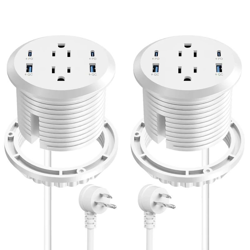 Jgstkcity 3" Desktop Power Grommet USB-C 65W-2 Outlets, 4 USB (2 Pack)