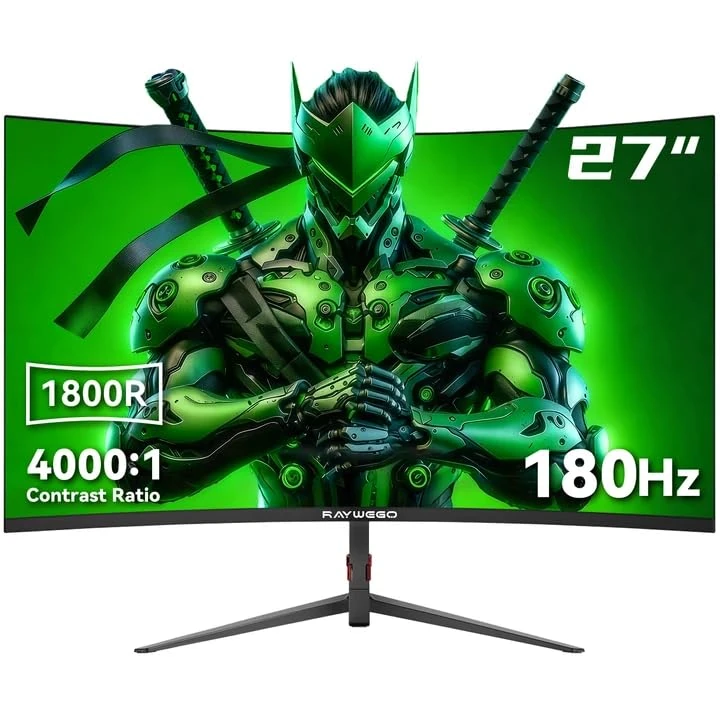 Raywego 27 inch Curved Monitor - 180Hz, 1080p, FreeSync, Eye Care