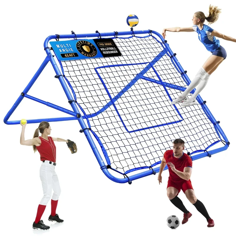 Volleyball Rebounder Net, Soccer Baseball Rebound Pitchback Net, 4x4ft Adjustable Target Practice Nets, Easy Setup Softball Bounce Back Trainer Equipment, Improve Sport Training Skills for Backyard