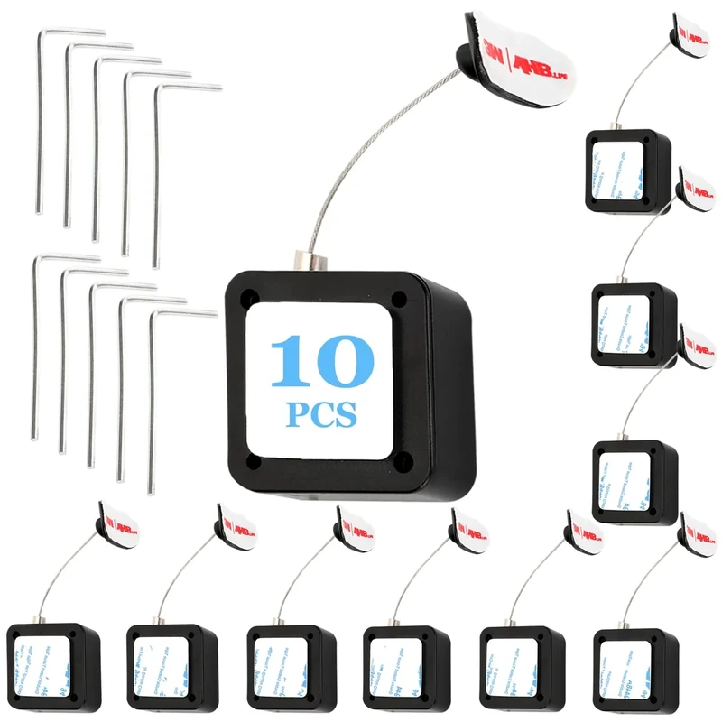 6.5 Ft Retractable Remote Control Safety Lock Tether, Remote Control Leash with Adjustable Lock Strap for TV Remotes, Game Controllers, and Tablets - Perfect for Showrooms (Pack of 10)