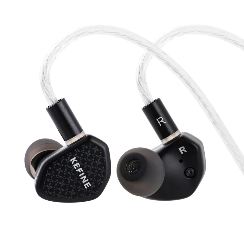 Linsoul Kefine Klean in Ear Monitor,10mm DLC Diaphragm Dynamic Driver HiFi Earphones,Wired Gaming Earbuds,Replaceable Nozzles,Detachable Silver-Plated Cable for Audiophile (No Mic 3.5mm, Black)