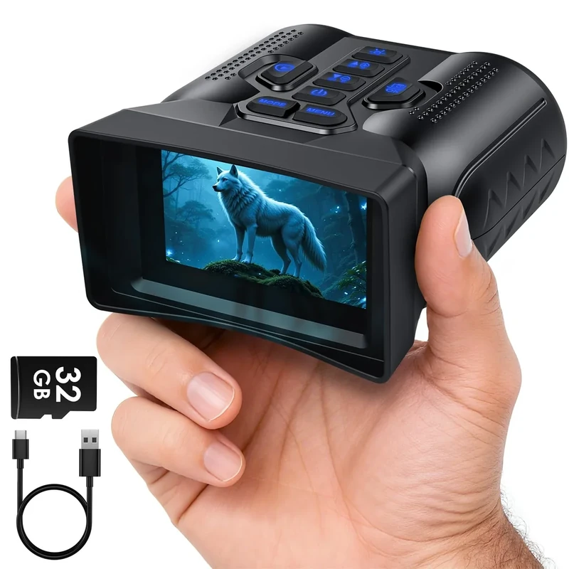 WARMTUYO 4K Night Vision Goggles, 3.0" HD Display Night Vision Binoculars, Portable 9-Level Infrared NightVision, 16X Digital Zoom, 5000mAh Long-Life Binoculars, Compact Binoculars with 32GB Card